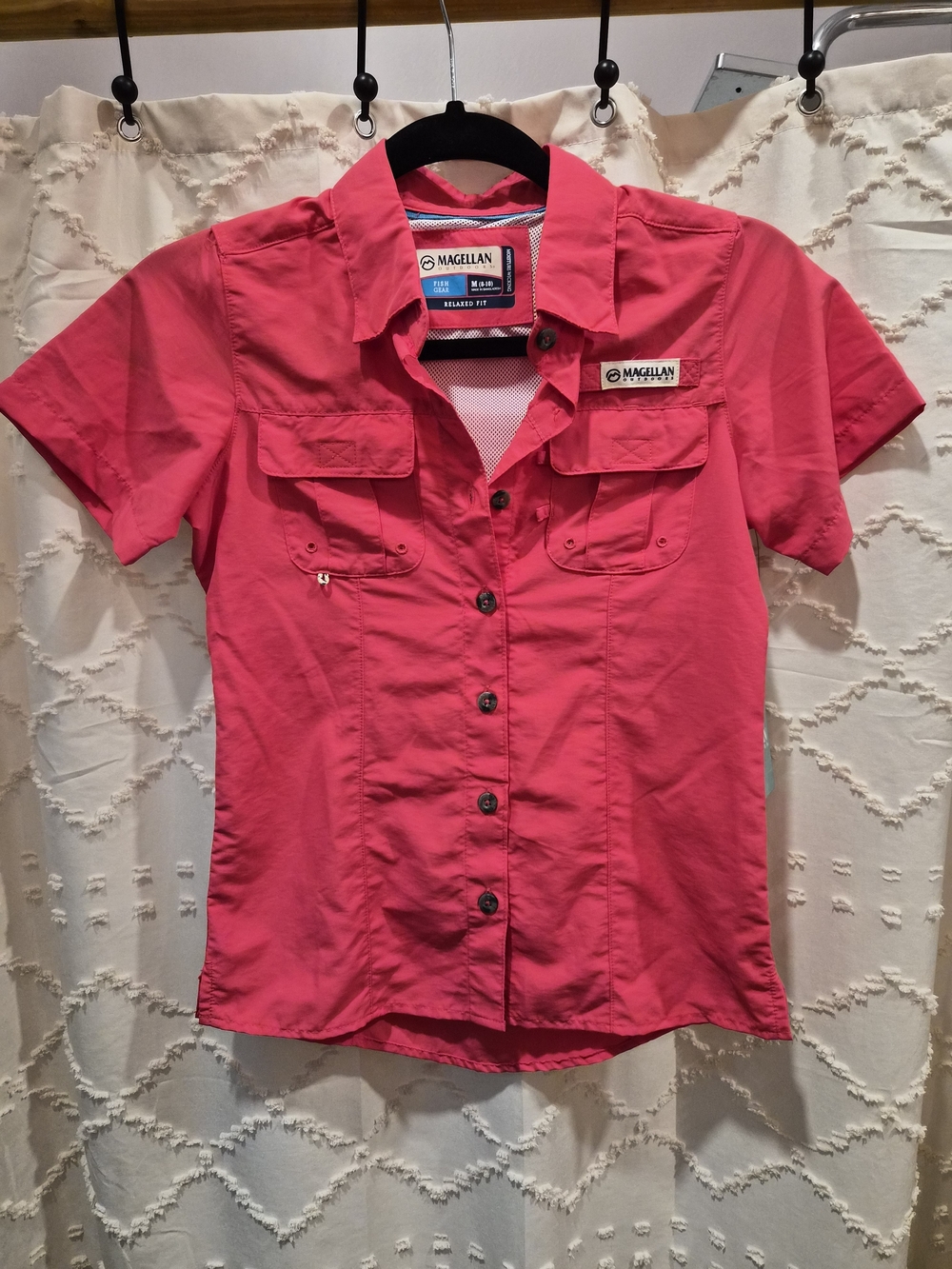 Magellan Outdoors Girls Short-Sleeve Button-Front Hot Pink Fishing Shirt